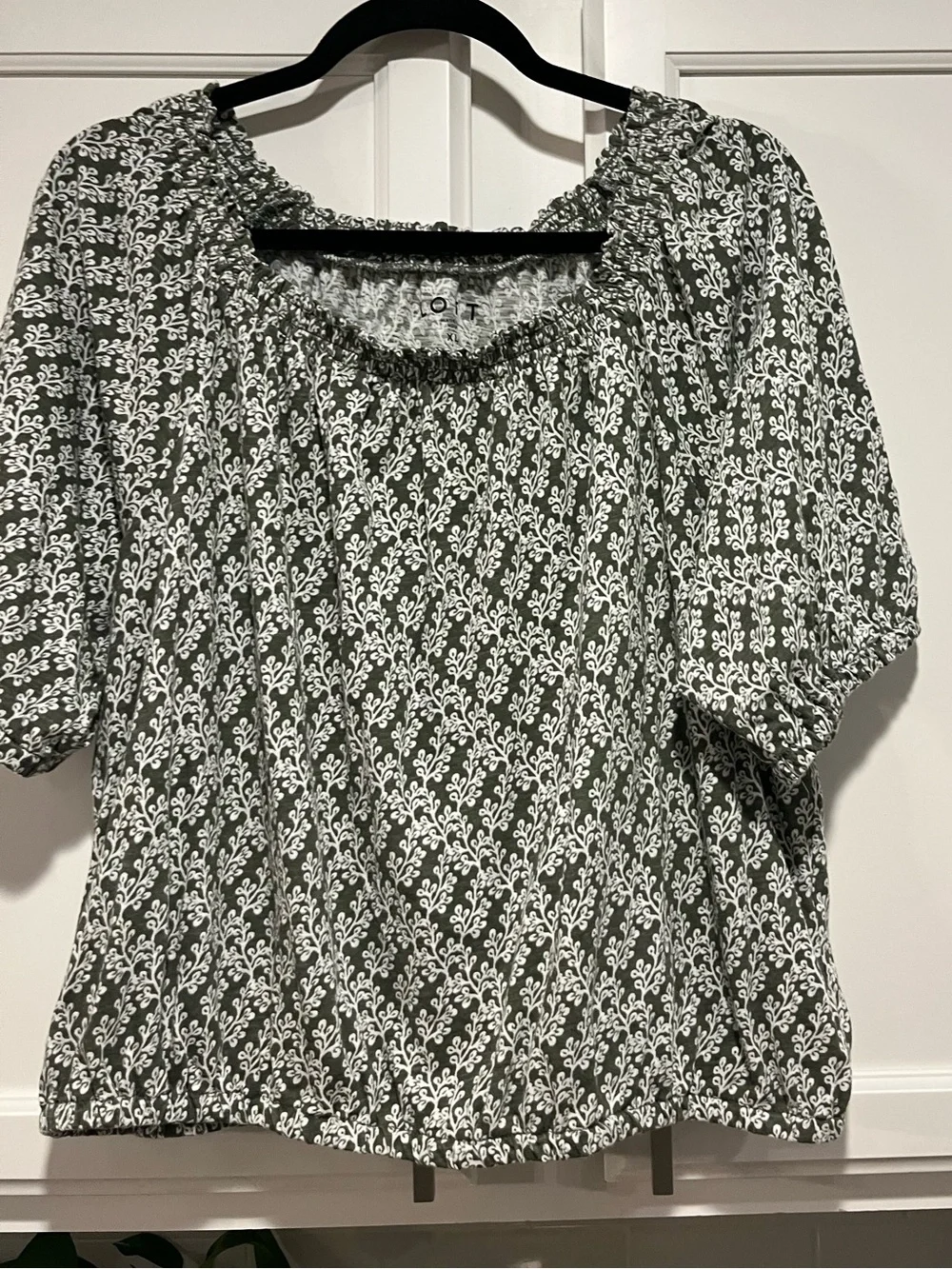 Smocked Neck Puff Sleeve Blouse - Olive Floral
